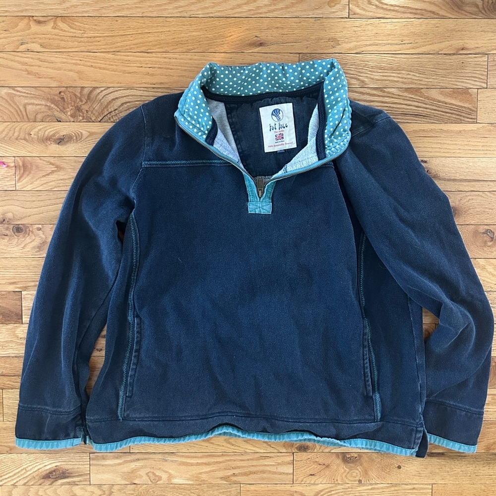 Fat Face Navy and Turquoise Women's quarter zip Sweater